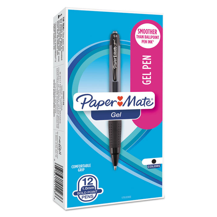 Retractable Gel Pen, Bold 1mm, Black Ink, Translucent Black Barrel, Dozen