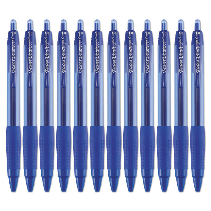 Retractable Gel Pen, Bold 1mm, Blue Ink, Translucent Blue Barrel, Dozen