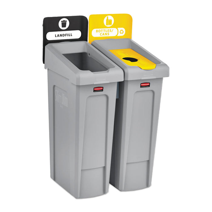 Slim Jim Recycling Station Kit, 46 gal, 2-Stream Landfill/Bottles/Cans