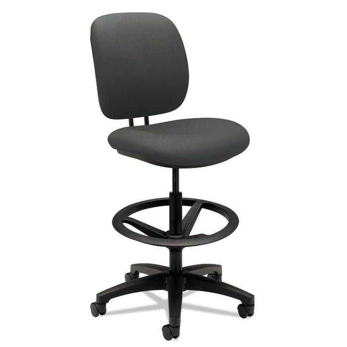 ComforTask Task Stool with Adjustable Footring, 32" Seat Height, Supports up to 300 lbs, Iron Ore Seat/Back, Black Base
