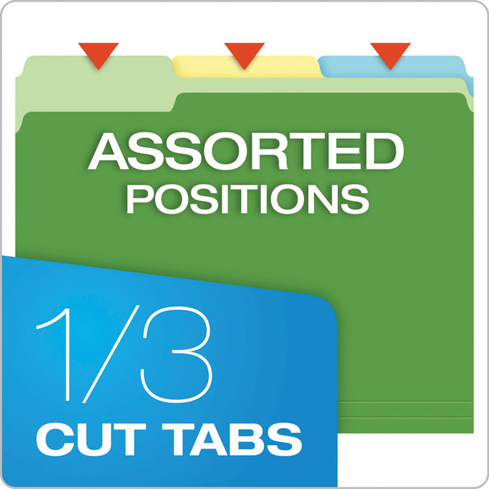 CutLess File Folders, 1/3-Cut Tabs: Assorted, Letter Size, Assorted Colors, 100/Box