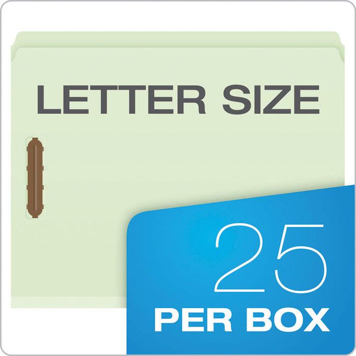 Heavy-Duty Pressboard Folders w/ Embossed Fasteners, Letter Size, Green, 25/Box