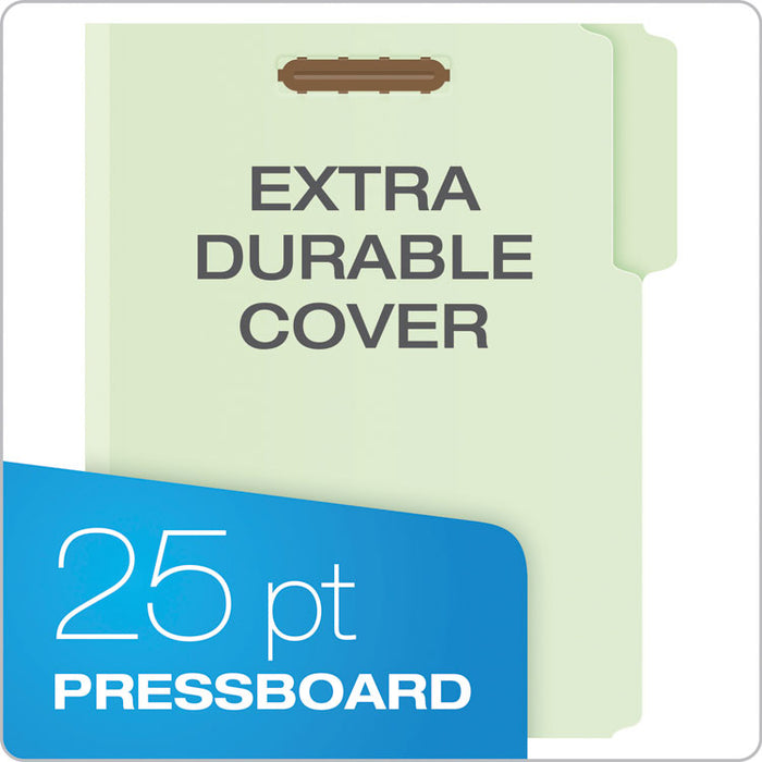 Heavy-Duty Pressboard Folders w/ Embossed Fasteners, Letter Size, Green, 25/Box