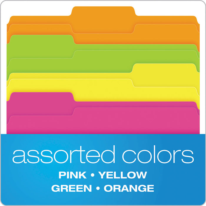 Glow File Folders, 1/3-Cut Tabs, Letter Size, Assorted, 24/Pack