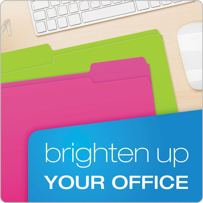 Glow File Folders, 1/3-Cut Tabs, Letter Size, Assorted, 24/Pack