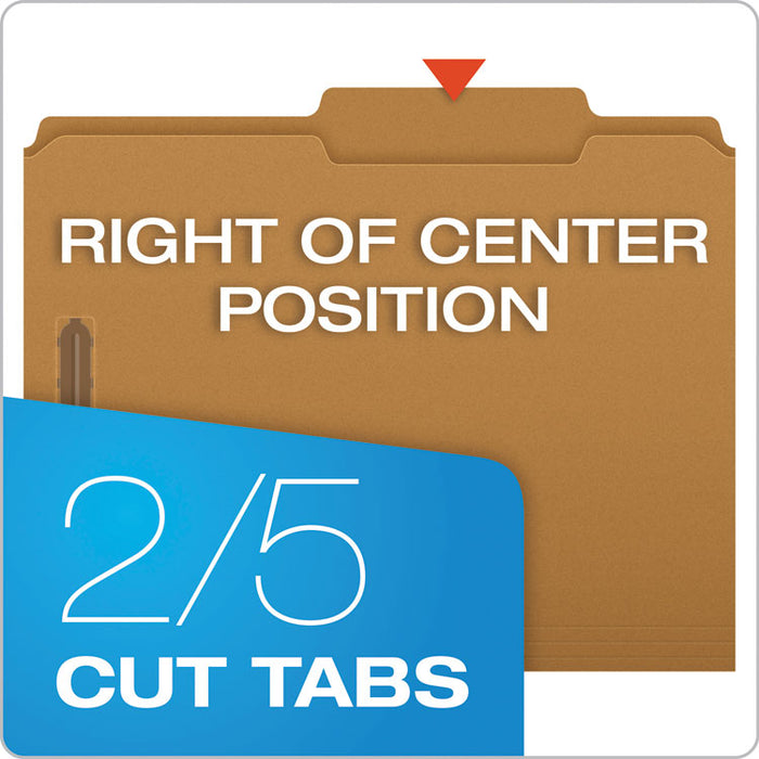 Kraft Fastener Folders, 2/5-Cut Tabs: Right of Center, 2 Fasteners, Letter Size, Kraft Exterior, 50/Box