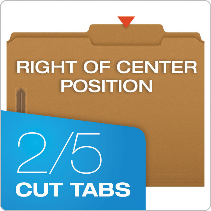 Kraft Fastener Folders, 2/5-Cut Tabs: Right of Center, 2 Fasteners, Letter Size, Kraft Exterior, 50/Box