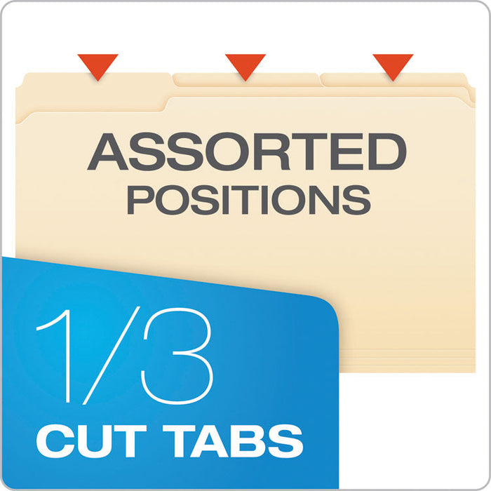 Manila Folders with One Fastener, 1/3-Cut Tabs, Legal Size, 50/Box