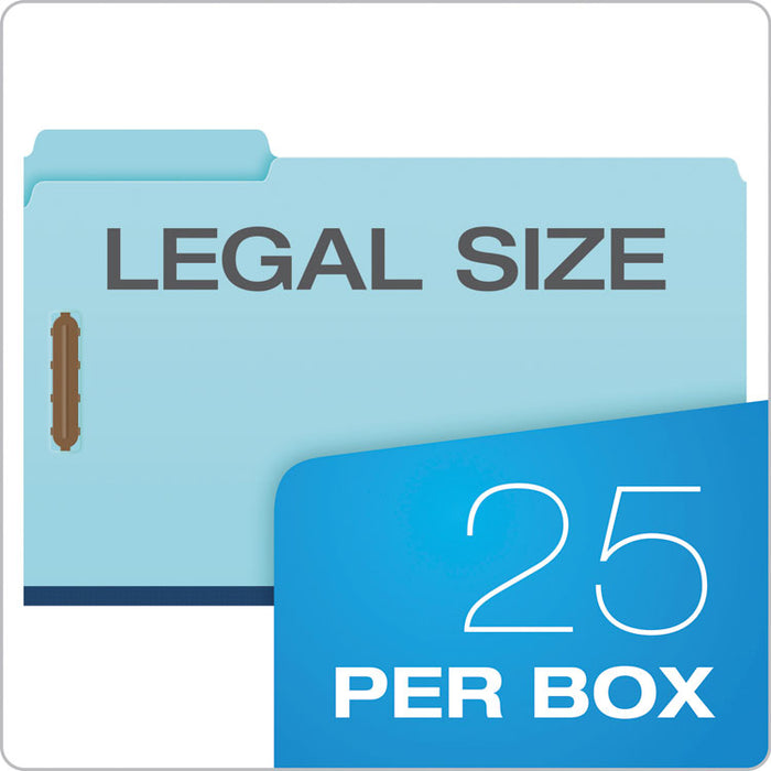 Heavy-Duty Pressboard Folders w/ Embossed Fasteners, Legal Size, Blue, 25/Box