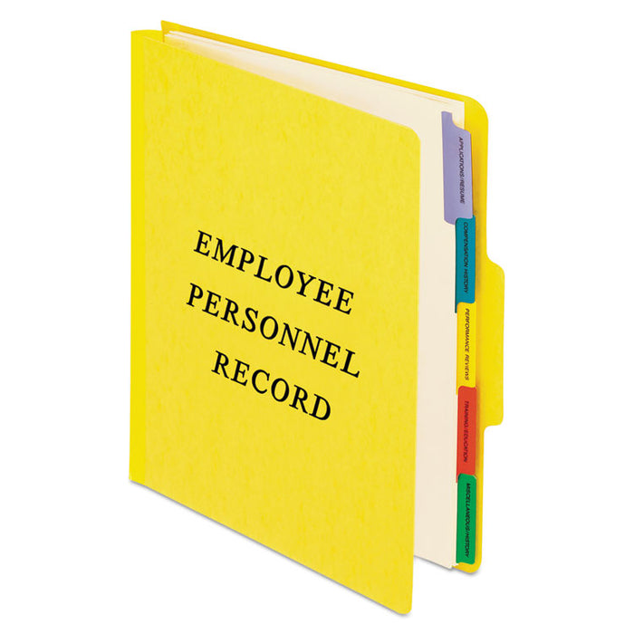 Vertical-Style Personnel Folders, 5 Manila Dividers with 1/5-Cut Tabs, 2 Fasteners, Letter Size, Yellow Exterior