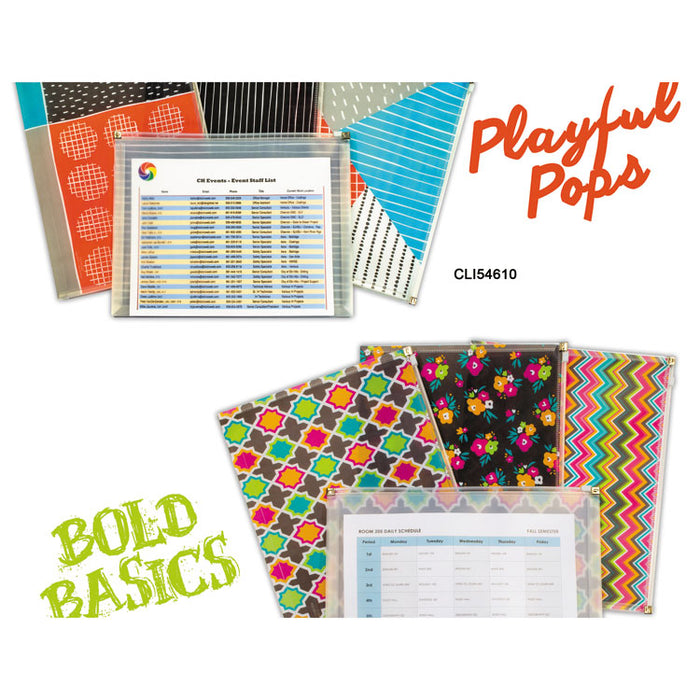 Playful Pops and Bold Basics Zip 'N Go Reusable Envelope, 13.13" x 10", 3/Pack