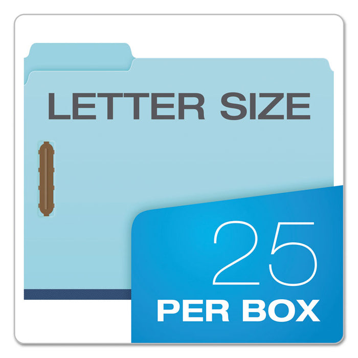 Earthwise by Heavy-Duty Pressboard Folders with Two Fasteners, 1/3-Cut Tabs, 2" Expansion, Letter Size, Light Blue, 25/Box