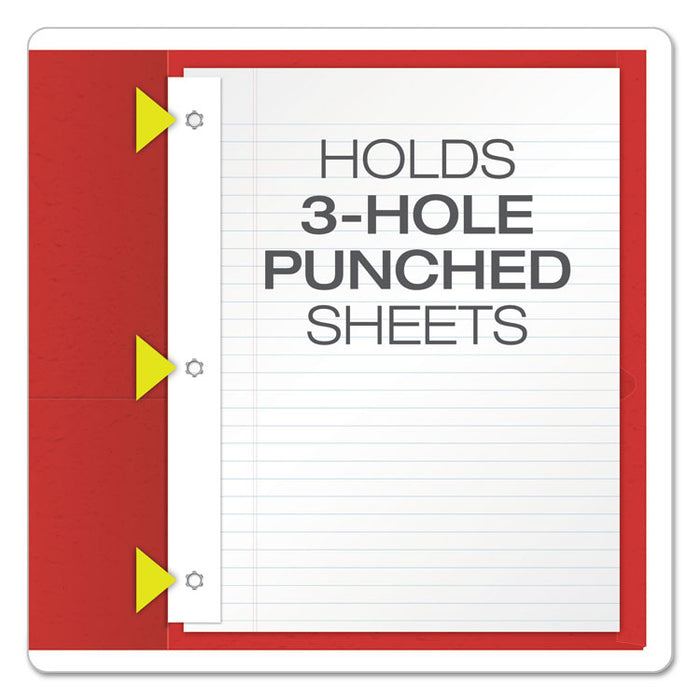 Twin-Pocket Folders with 3 Fasteners, Letter, 1/2" Capacity, Red, 25/Box