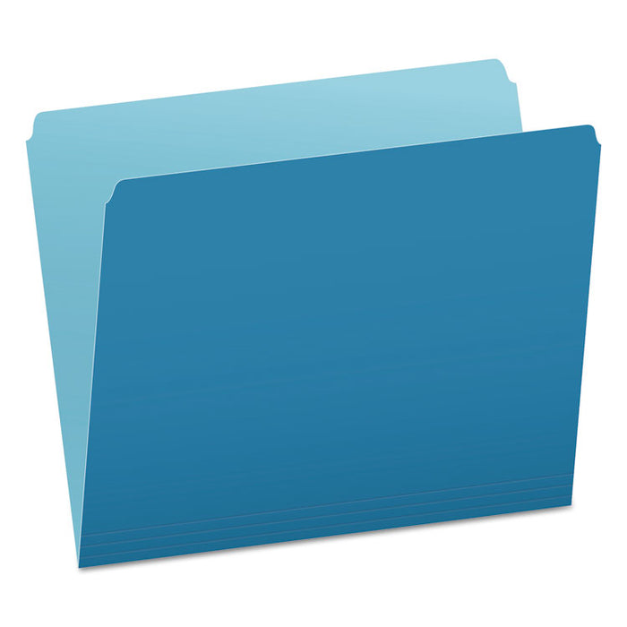 Colored File Folders, Straight Tab, Letter Size, Blue/Light Blue, 100/Box