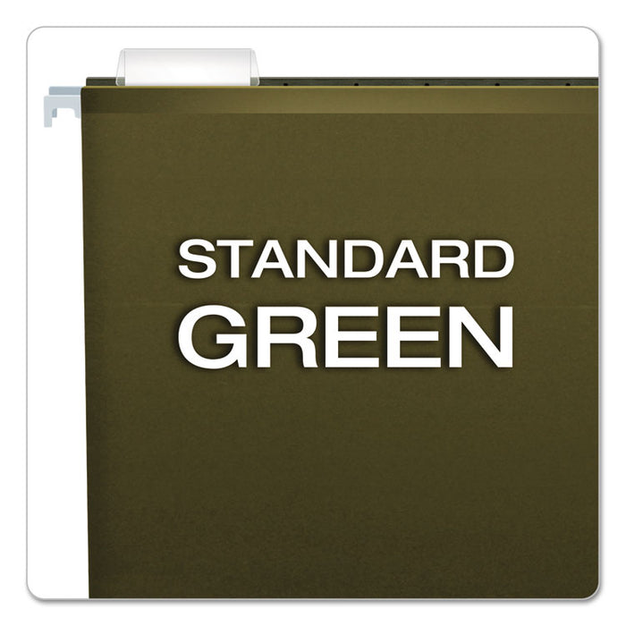 Extra Capacity Reinforced Hanging File Folders with Box Bottom, Letter Size, 1/5-Cut Tab, Standard Green, 25/Box