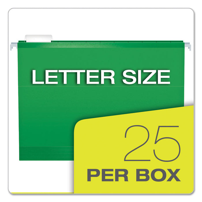 Colored Reinforced Hanging Folders, Letter Size, 1/5-Cut Tabs, Bright Green, 25/Box