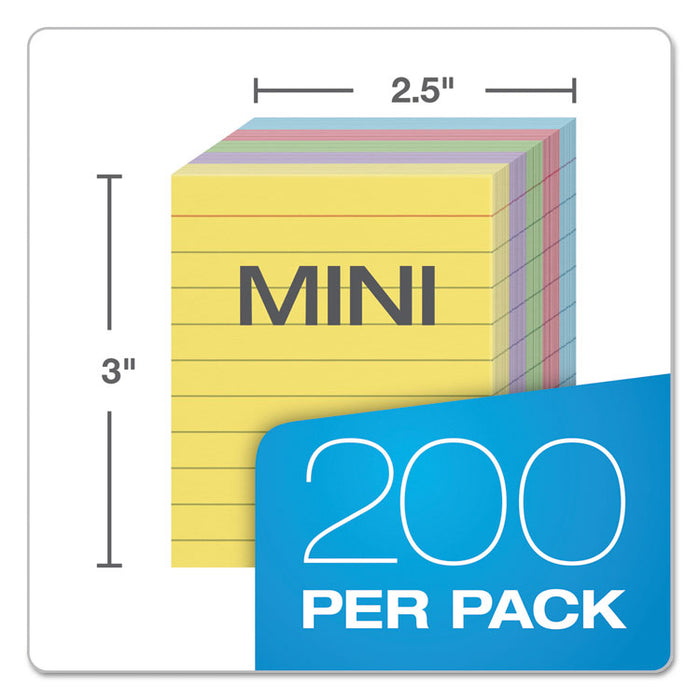 Ruled Mini Index Cards, 3 x 2 1/2, Assorted, 200/Pack