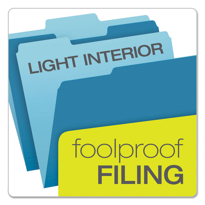 Colored File Folders, 1/3-Cut Tabs: Assorted, Letter Size, Blue/Light Blue, 100/Box