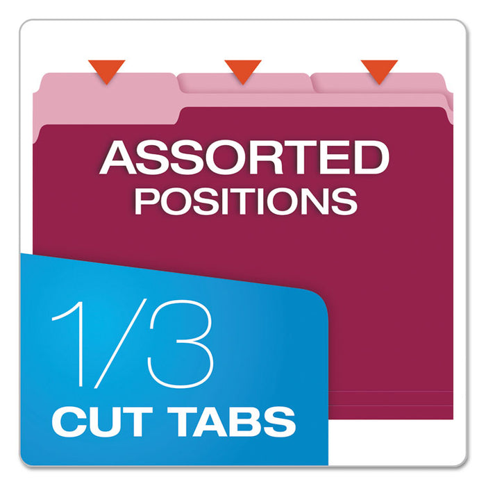 Colored File Folders, 1/3-Cut Tabs: Assorted, Letter Size, Burgundy/Light Burgundy, 100/Box