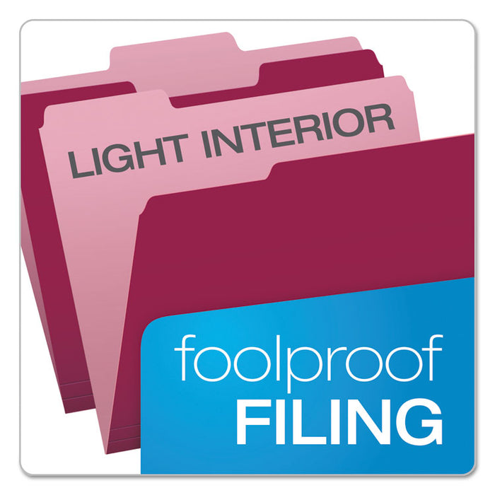 Colored File Folders, 1/3-Cut Tabs: Assorted, Letter Size, Burgundy/Light Burgundy, 100/Box