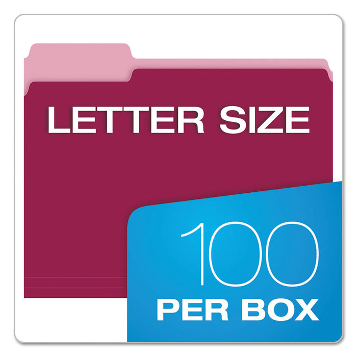 Colored File Folders, 1/3-Cut Tabs: Assorted, Letter Size, Burgundy/Light Burgundy, 100/Box