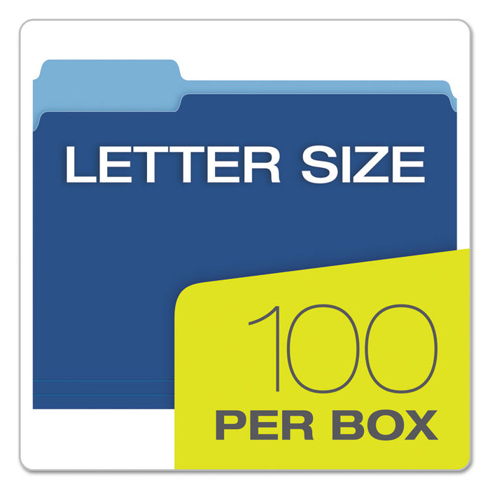 Colored File Folders, 1/3-Cut Tabs, Letter Size, Navy Blue/Light Blue, 100/Box