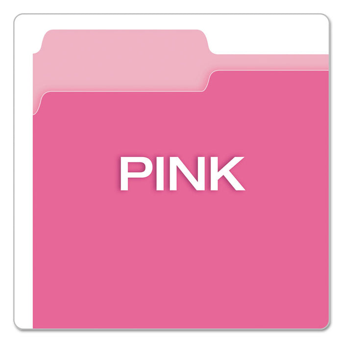 Colored File Folders, 1/3-Cut Tabs: Assorted, Letter Size, Pink/Light Pink, 100/Box