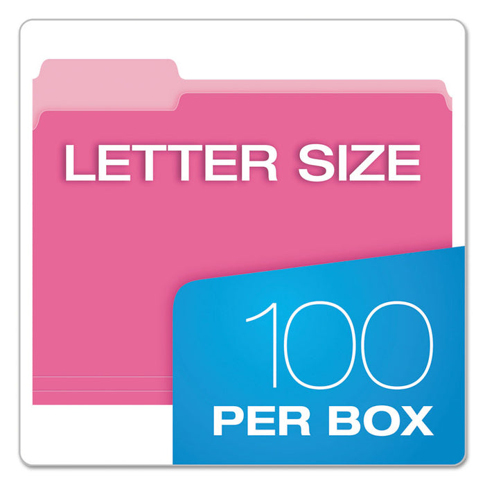 Colored File Folders, 1/3-Cut Tabs: Assorted, Letter Size, Pink/Light Pink, 100/Box