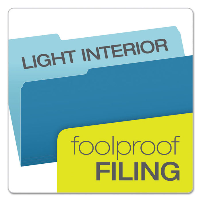 Colored File Folders, 1/3-Cut Tabs: Assorted, Legal Size, Blue/Light Blue, 100/Box