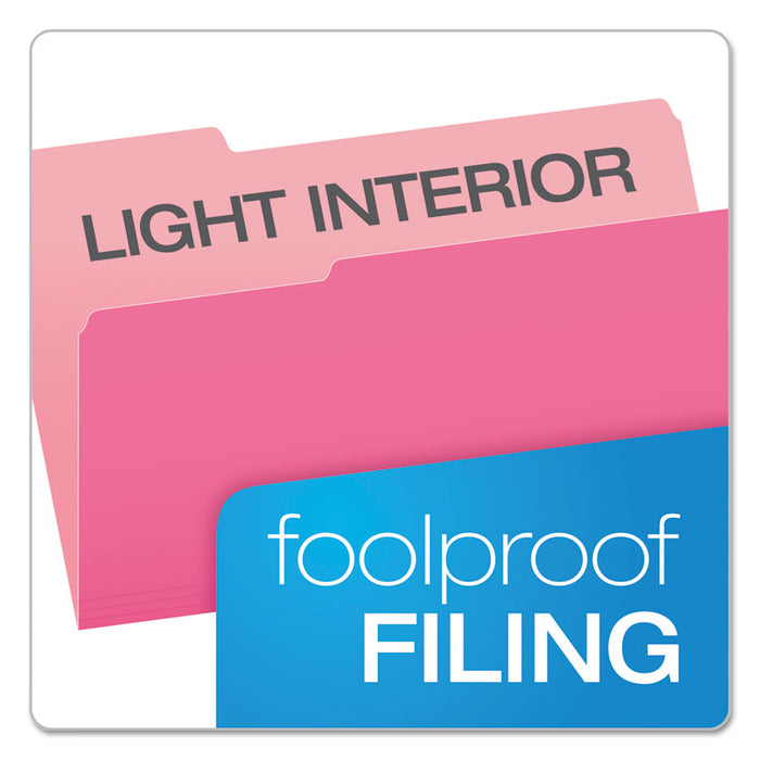 Colored File Folders, 1/3-Cut Tabs: Assorted, Legal Size, Pink/Light Pink, 100/Box