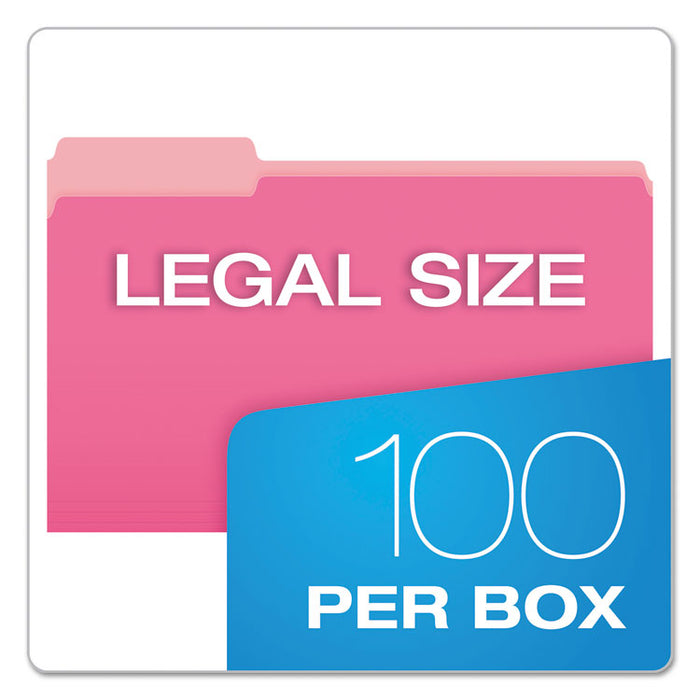 Colored File Folders, 1/3-Cut Tabs: Assorted, Legal Size, Pink/Light Pink, 100/Box