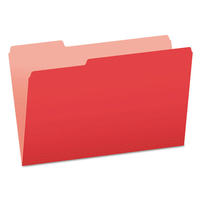 Colored File Folders, 1/3-Cut Tabs: Assorted, Legal Size, Red/Light Red, 100/Box