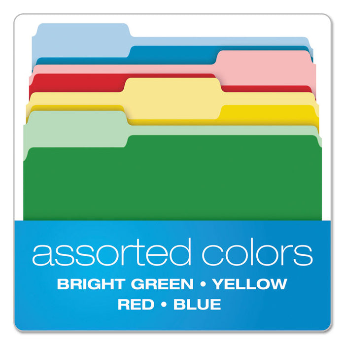 CutLess File Folders, 1/3-Cut Tabs: Assorted, Letter Size, Assorted Colors, 100/Box
