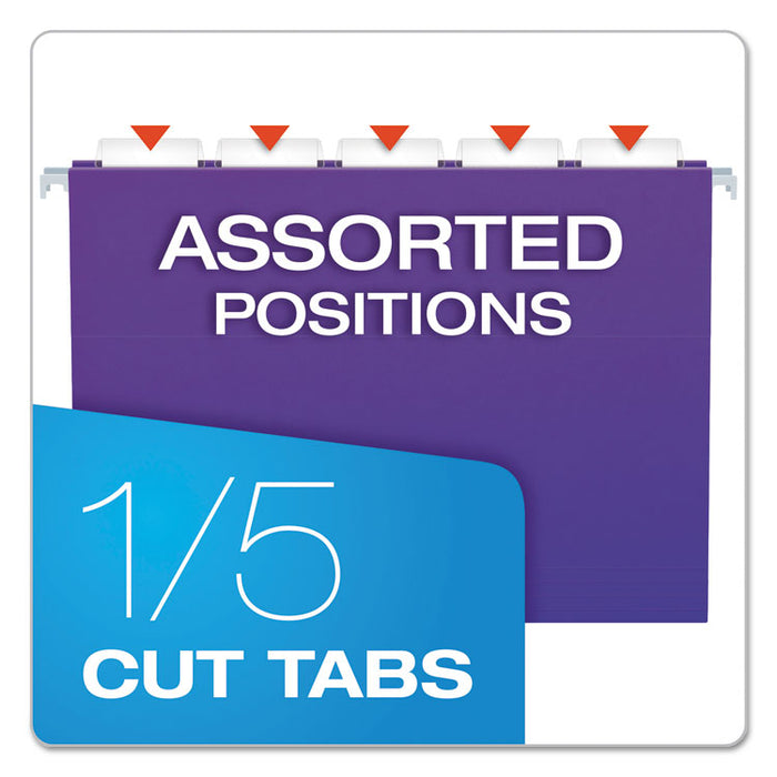 Colored Hanging Folders, Letter Size, 1/5-Cut Tab, Violet, 25/Box