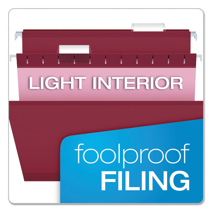 Colored Reinforced Hanging Folders, Legal Size, 1/5-Cut Tabs, Burgundy, 25/Box