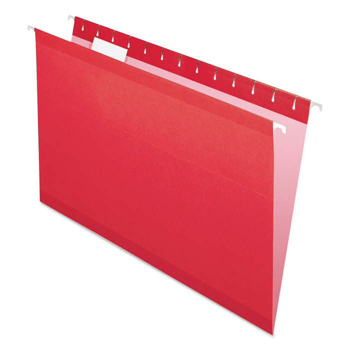 Colored Reinforced Hanging Folders, Legal Size, 1/5-Cut Tabs, Red, 25/Box
