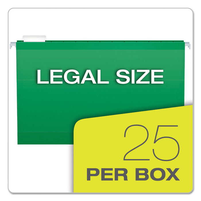 Colored Reinforced Hanging Folders, Legal Size, 1/5-Cut Tabs, Bright Green, 25/Box