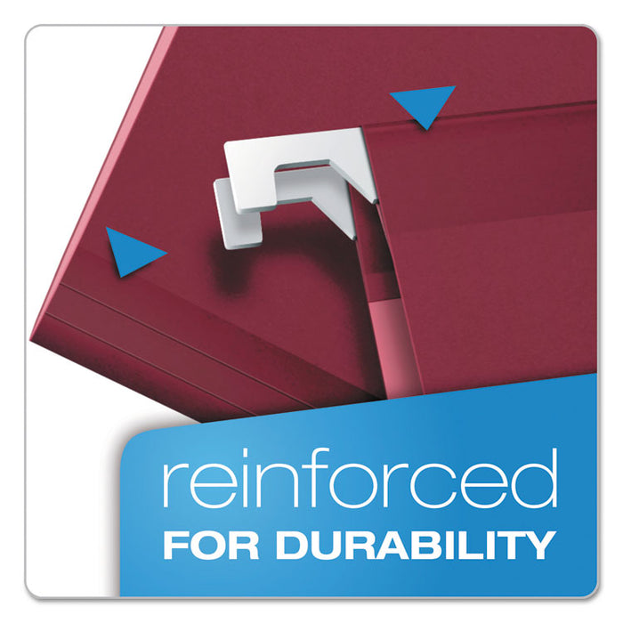 Colored Reinforced Hanging Folders, Legal Size, 1/5-Cut Tabs, Burgundy, 25/Box