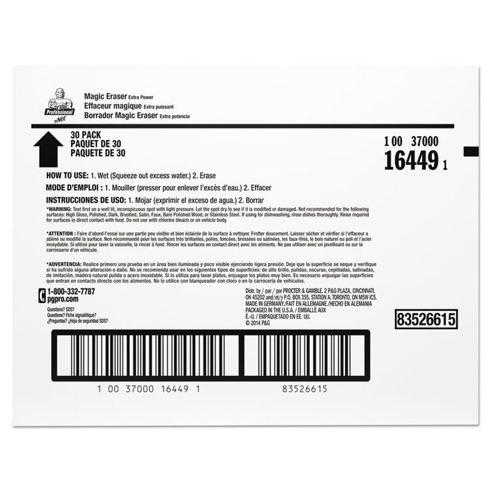 Magic Eraser Extra Durable, 4 3/5" x 2 2/5", 7/10" Thick, White, 30/Carton