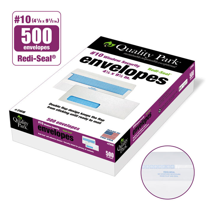Redi-Seal Security-Tint Envelope, Address Window, #10, Commercial Flap, Redi-Seal Closure, 4.13 x 9.5, White, 500/Box