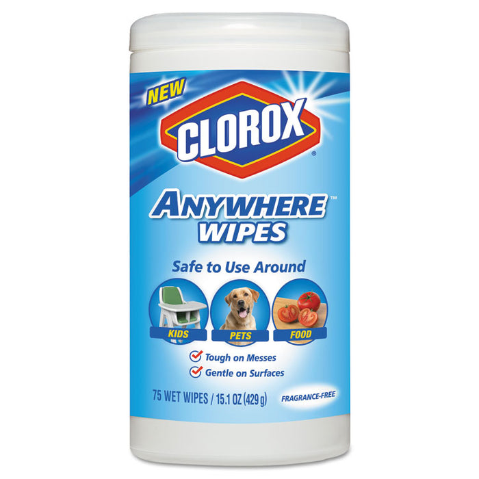 Anywhere Wipes, 7 x 8, Fragrance-Free, 75 Wipes/Canister, 6/Carton