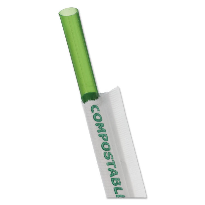Wrapped Straw, 7.75", Green, Plastic, 9,600/Carton