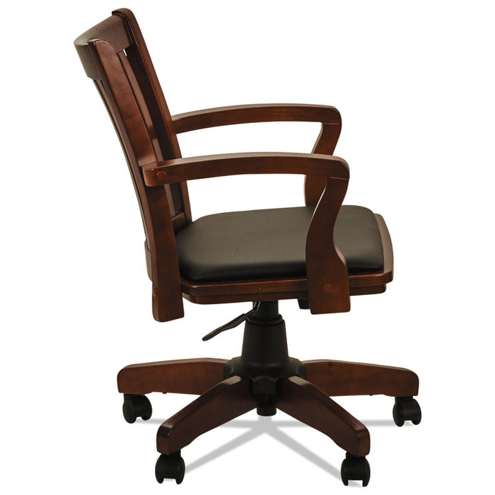 Alera Postal Series Slat-Back Wood/Leather Chair, Supports up to 275 lbs., Cherry Seat/Black Back, Cherry Base