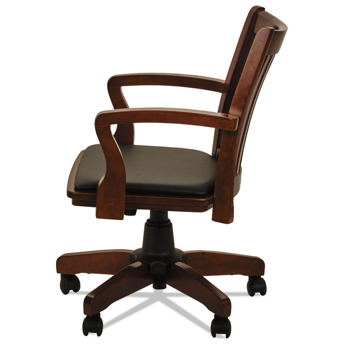 Alera Postal Series Slat-Back Wood/Leather Chair, Supports up to 275 lbs., Cherry Seat/Black Back, Cherry Base