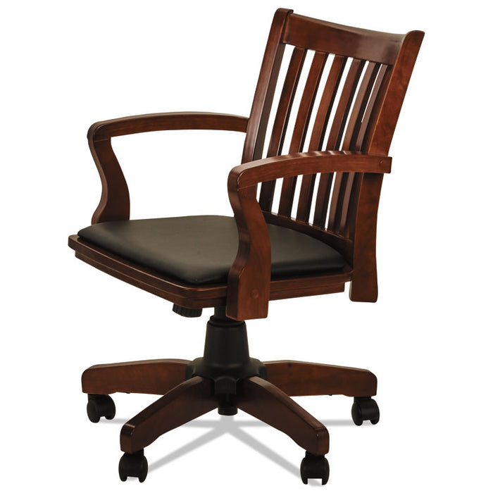 Alera Postal Series Slat-Back Wood/Leather Chair, Supports up to 275 lbs., Cherry Seat/Black Back, Cherry Base