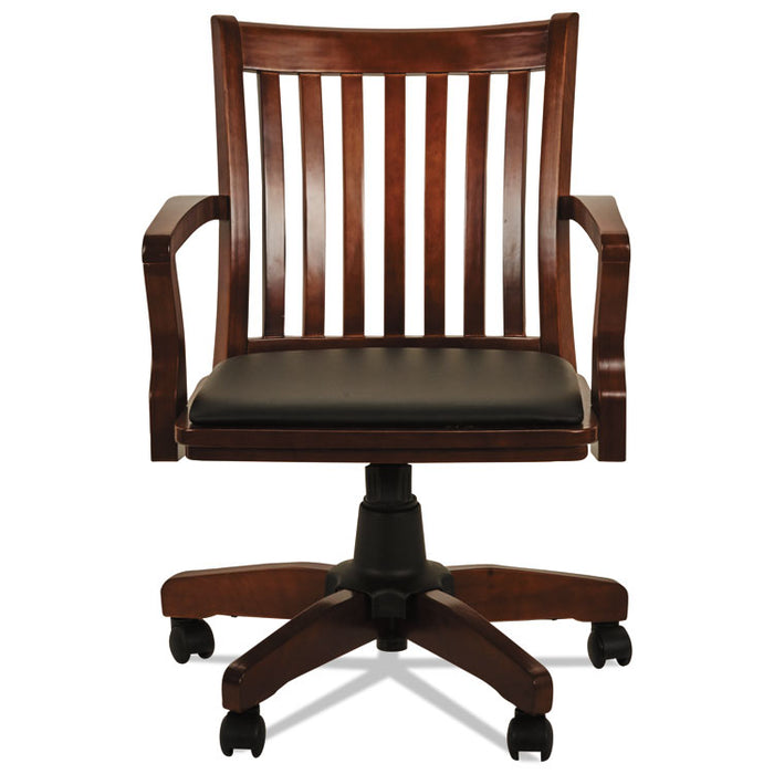 Alera Postal Series Slat-Back Wood/Leather Chair, Supports up to 275 lbs., Cherry Seat/Black Back, Cherry Base