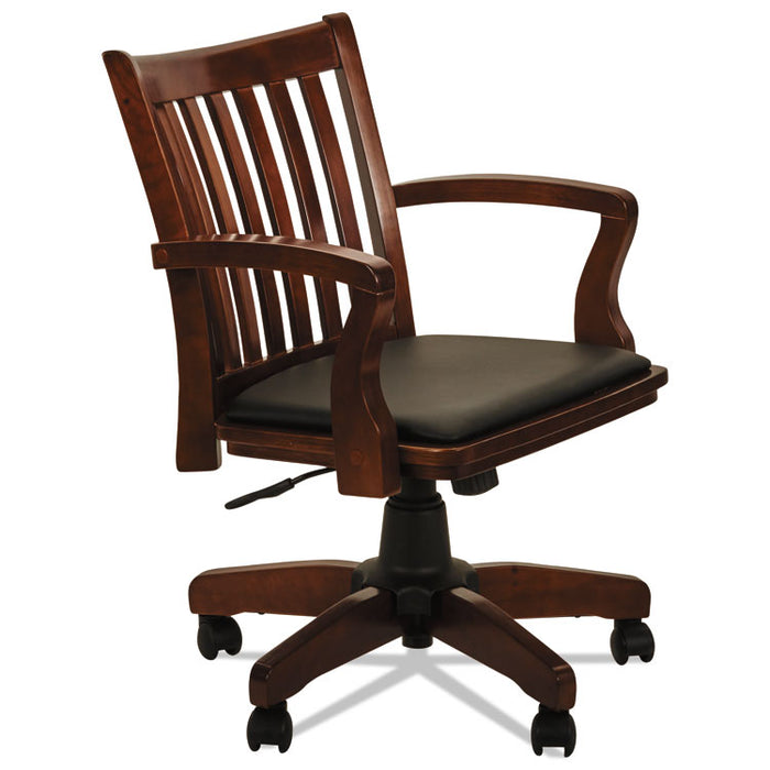 Alera Postal Series Slat-Back Wood/Leather Chair, Supports up to 275 lbs., Cherry Seat/Black Back, Cherry Base