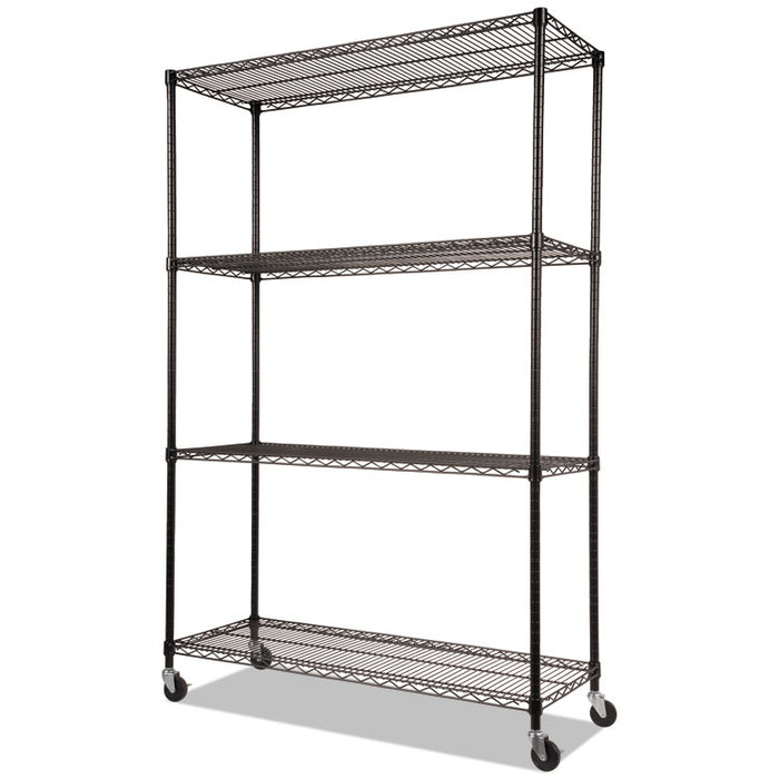 NSF Certified 4-Shelf Wire Shelving Kit with Casters, 48w x 18d x 72h, Black