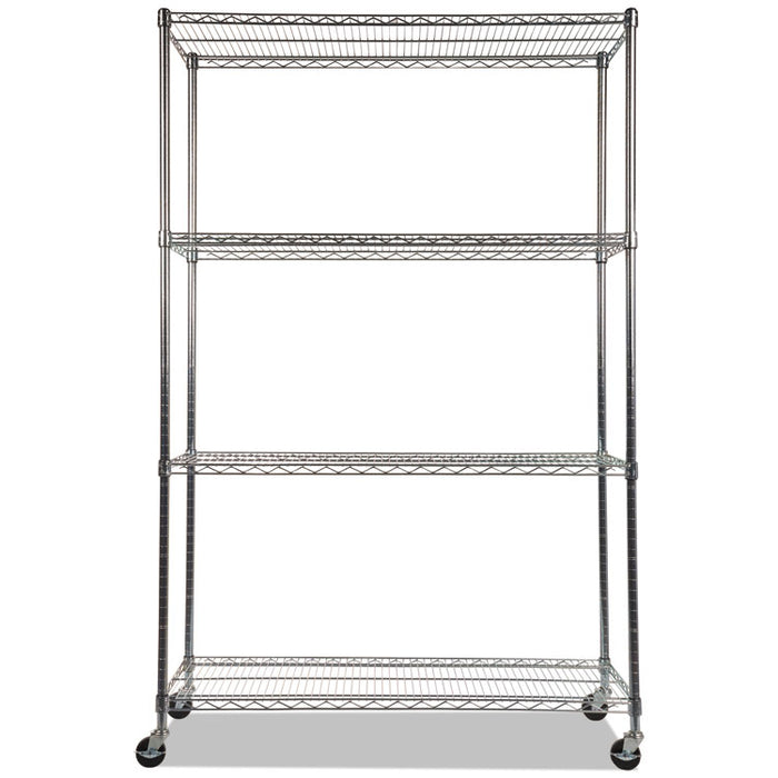 NSF Certified 4-Shelf Wire Shelving Kit with Casters, 48w x 18d x 72h, Silver