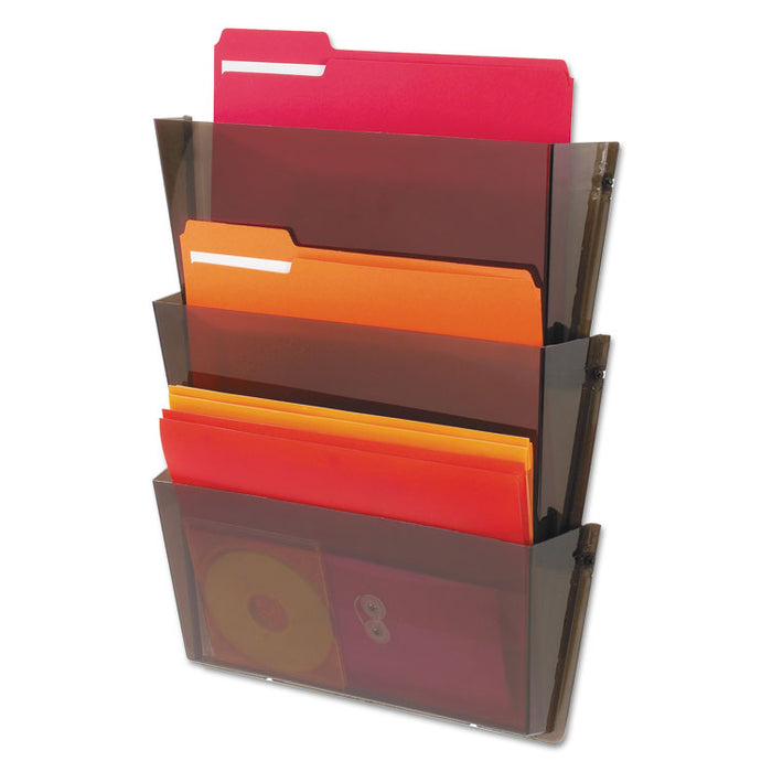 Unbreakable DocuPocket Wall File, 3 Sections, Letter Size, 14.5" x 3" x 6.5", Smoke, 3/Pack